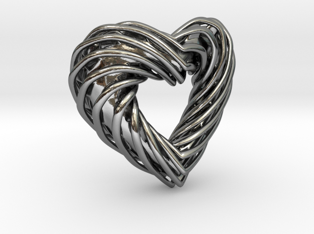 Pendant_SPH Curve Heart in Fine Detail Polished Silver