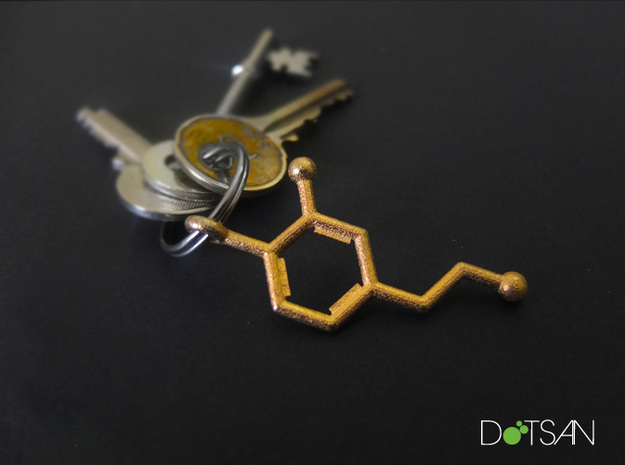 Dopamine Key chain 3D Printed Steel in Polished Gold Steel