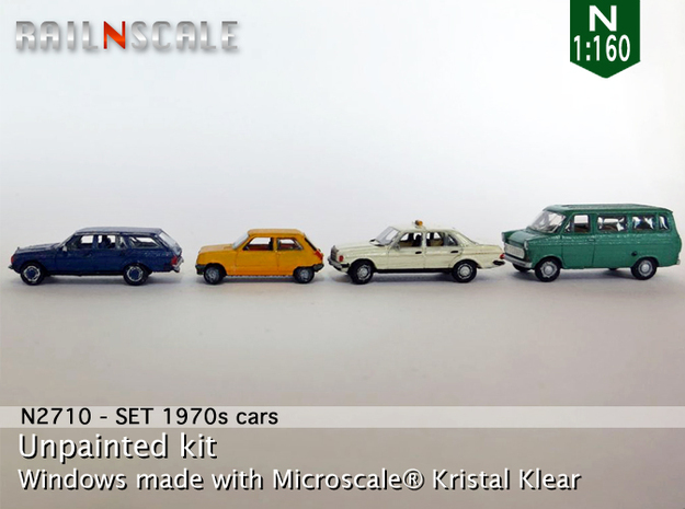 SET 4x 1970s cars (set B) in Tan Fine Detail Plastic