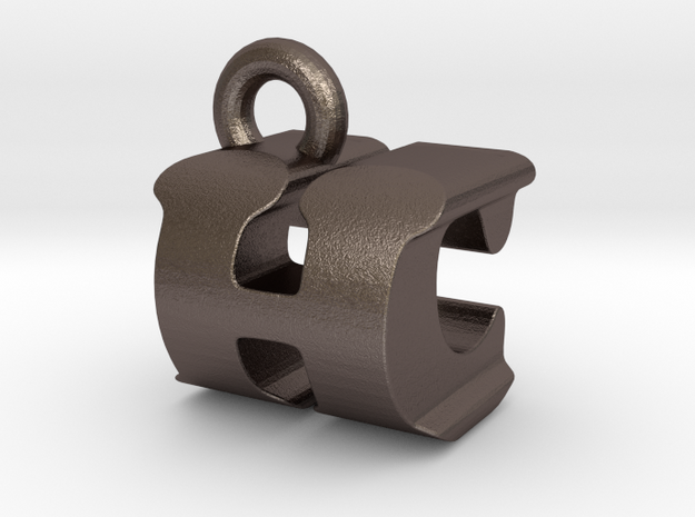 3D Monogram Pendant - HCF1 in Polished Bronzed Silver Steel