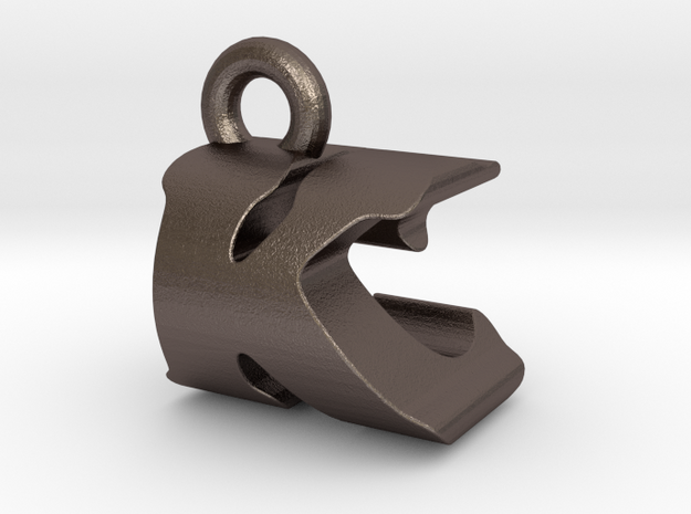 3D Monogram Pendant - KCF1 in Polished Bronzed Silver Steel