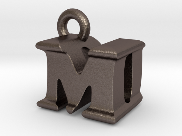 3D Monogram Pendant - MDF1 in Polished Bronzed Silver Steel