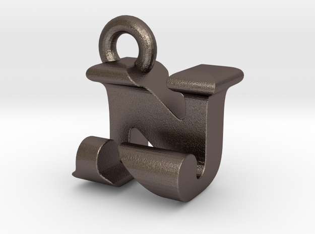 3D Monogram Pendant - NJF1 in Polished Bronzed Silver Steel