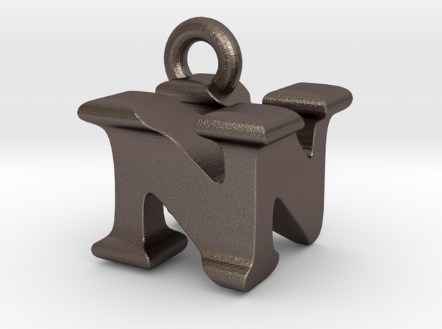 3D Monogram Pendant - NNF1 in Polished Bronzed Silver Steel