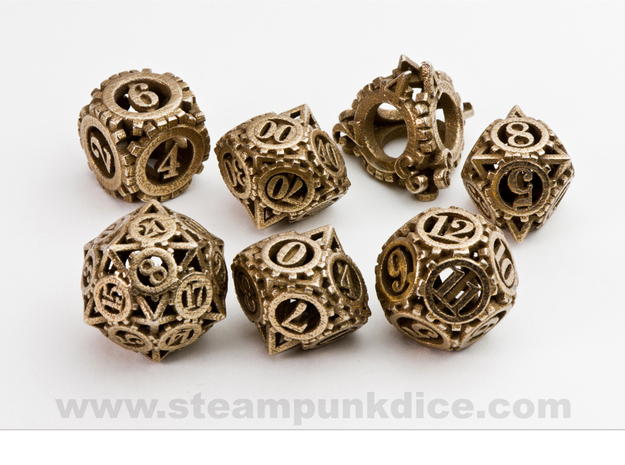 Steampunk Gear Dice Set in Polished Bronzed Silver Steel