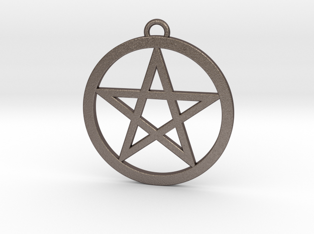 Pentacle Pendant 5cm in Polished Bronzed Silver Steel