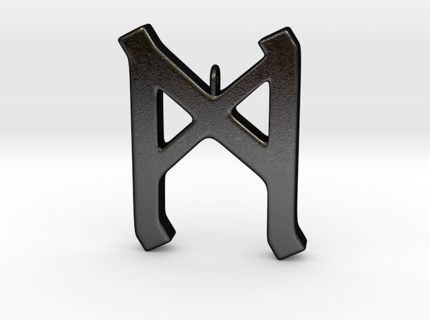 Rune Pendant - Mann in Matte Black Steel
