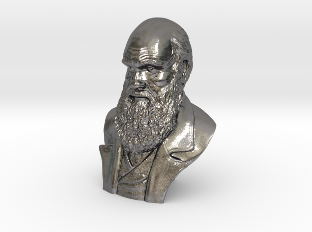 Charles Darwin 9" Bust in Polished Nickel Steel