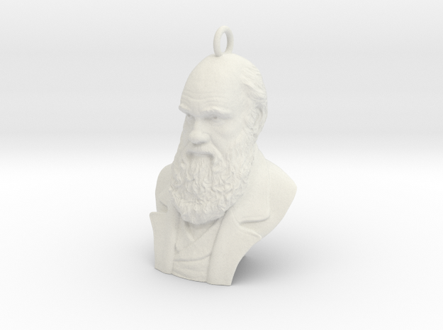 Charles Darwin 1" Bust, Pendant, Ear Ring, Charm,  in White Natural Versatile Plastic