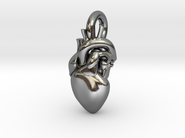 Beautiful Human Heart Pendant in Polished Silver
