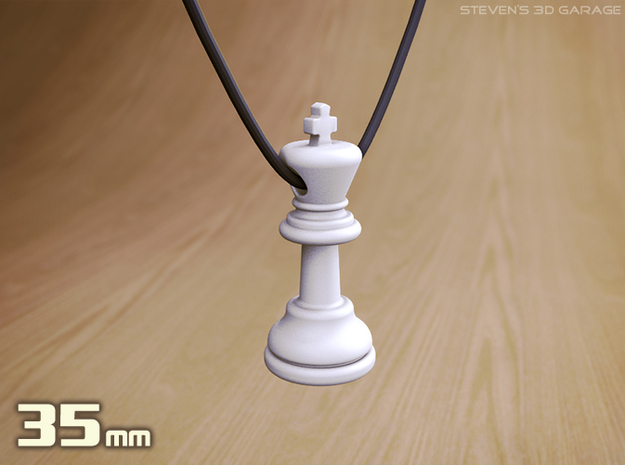 PENDANT :  CHESS KING (small - 35mm) in White Natural Versatile Plastic