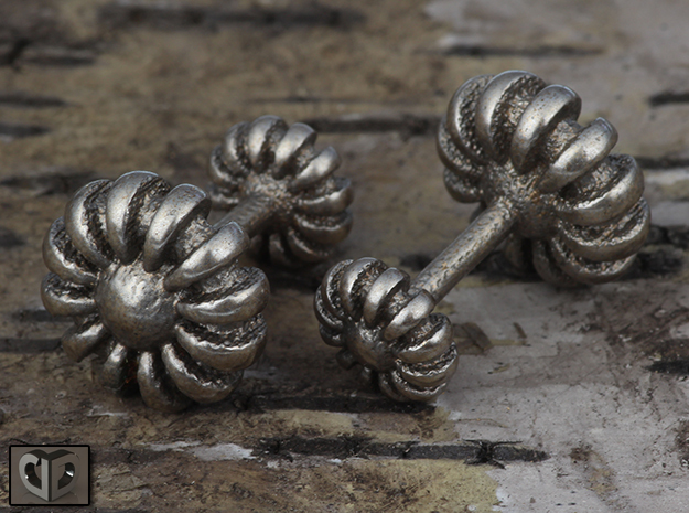 Cufflinks - Flowers in Polished Bronzed Silver Steel