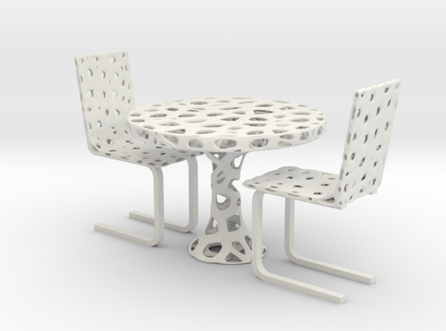 Voronoi Organic Chair and Table Set in White Natural Versatile Plastic