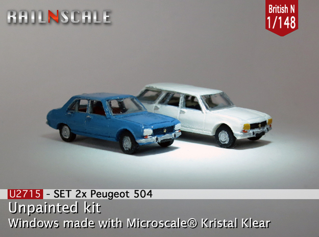 SET 2x Peugeot 504 (British N 1:148) in Tan Fine Detail Plastic
