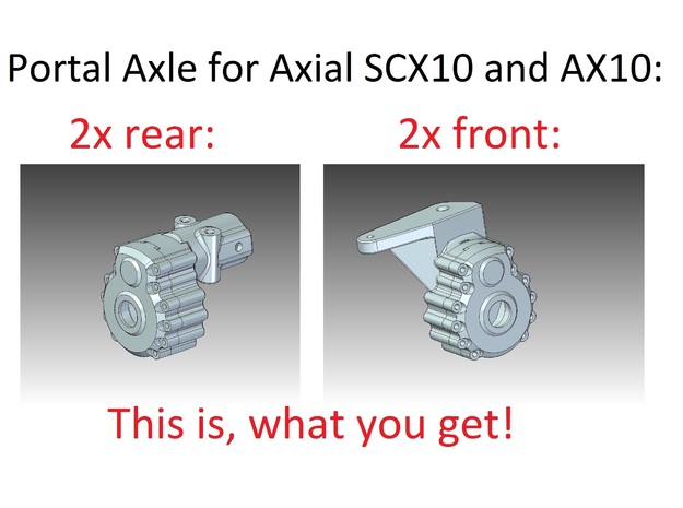 Portal Axle - Axial AX10, SCX10, 4x4x2 in White Natural Versatile Plastic