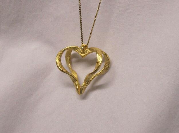Ribbon Heart Pendant in Polished Gold Steel