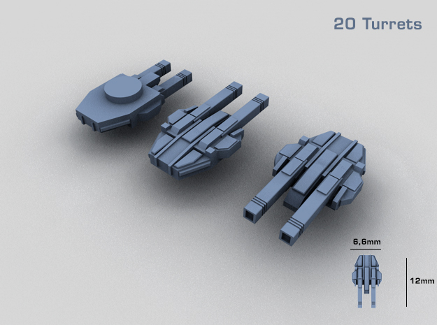 20 Starship twin turrets – MECHWORLD HOMEFLEET in Smooth Fine Detail Plastic
