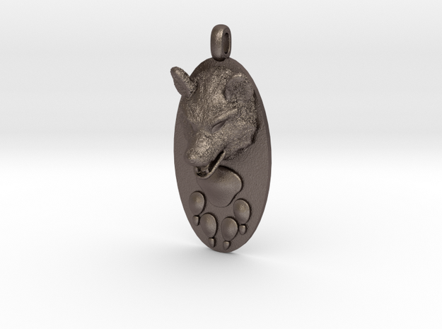 WOLF HEAD&PAWN Jewelry Pendant in Polished Bronzed Silver Steel
