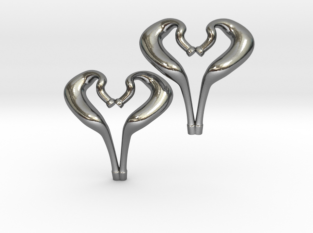 I love 2-Strokes Motorcycle Pipe Heart Earrings in Polished Silver