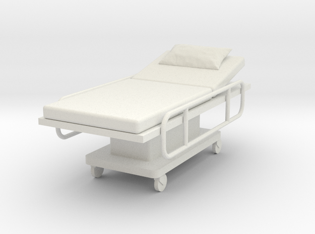 Miniature 1:24 Hospital Bed in White Natural Versatile Plastic: 1:24