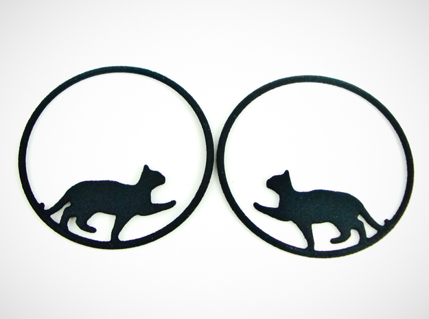 Give Me Some Food Cat Hoop Earrings 40mm in Black Natural Versatile Plastic