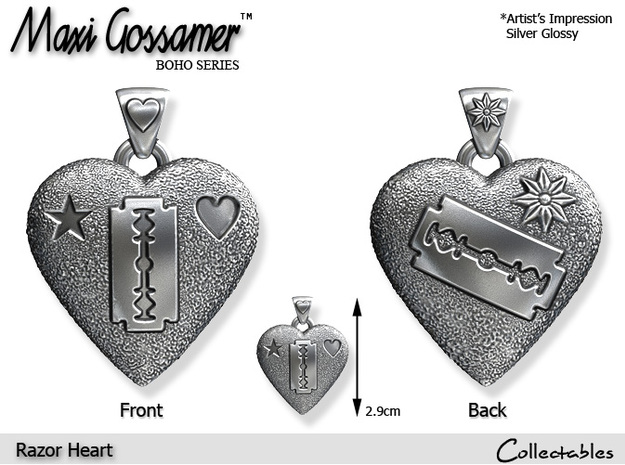 Razor Heart Pendant in Polished Silver