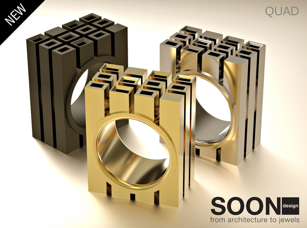 QUAD RING - SIZE 7 in Polished Brass
