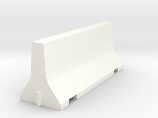 N Scale 8 Foot Jersey Barrier in White Processed Versatile Plastic