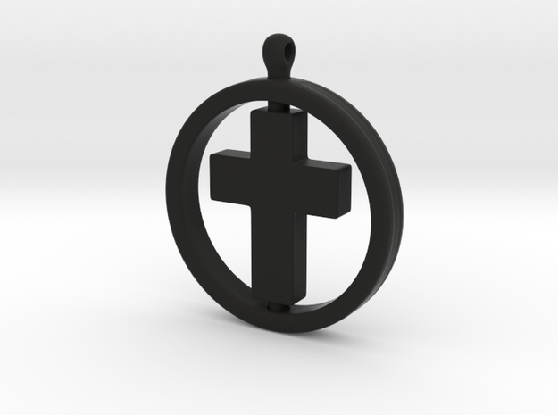 Cross with spinning ring in Black Natural Versatile Plastic