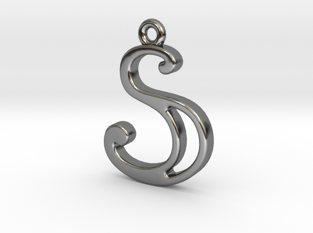 S Pendant in Fine Detail Polished Silver