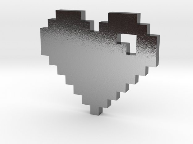 8 Bit Heart (Pixel Heart) in Polished Silver
