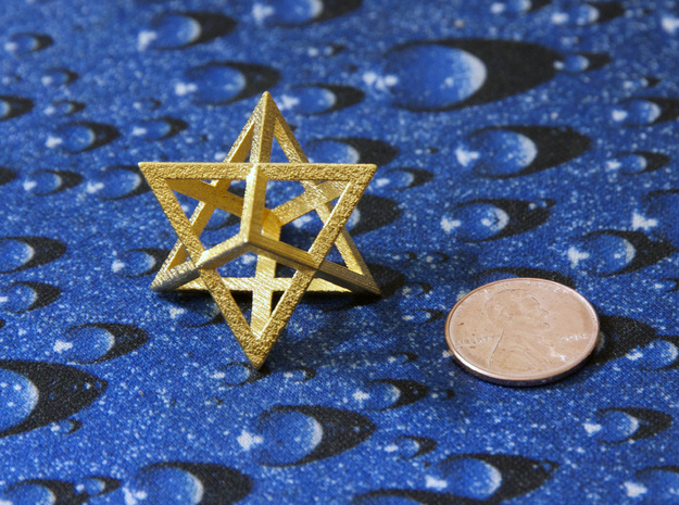 Double Tetrahedron, Merkabah in Polished Gold Steel