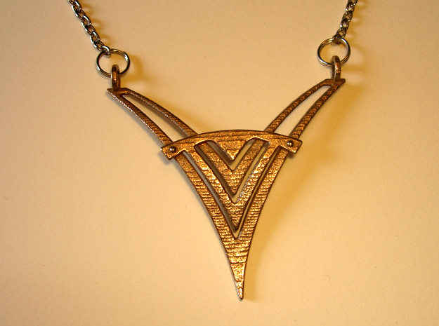 V8 Necklace Pendant in Polished Bronzed Silver Steel