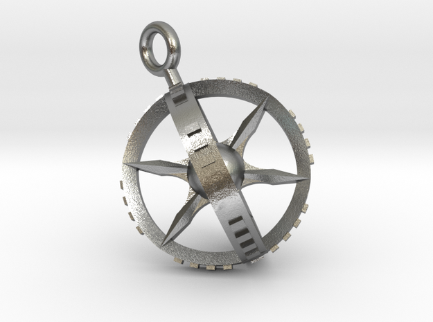 Compass Gyroscope Pendant in Natural Silver