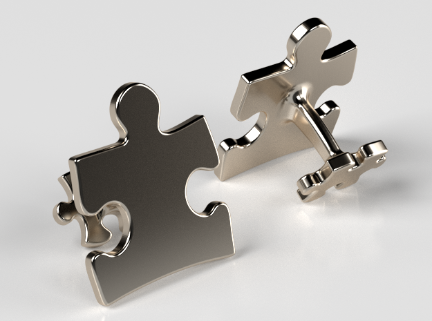 Puzzle Cufflinks Inverted in Fine Detail Polished Silver