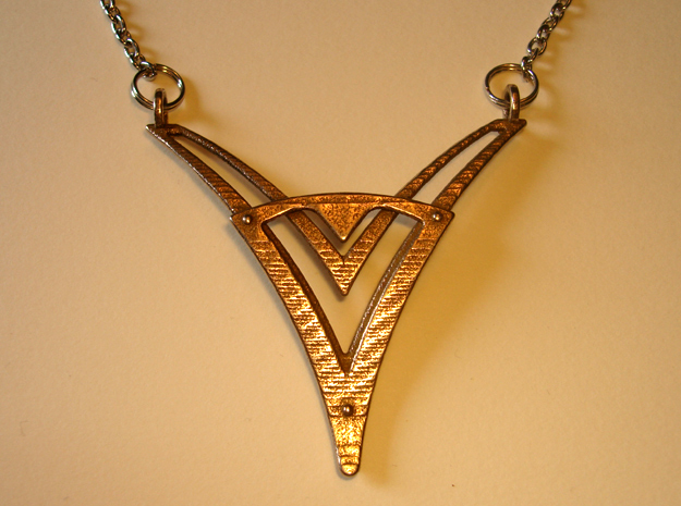 V9 Necklace Pendant in Polished Bronzed Silver Steel
