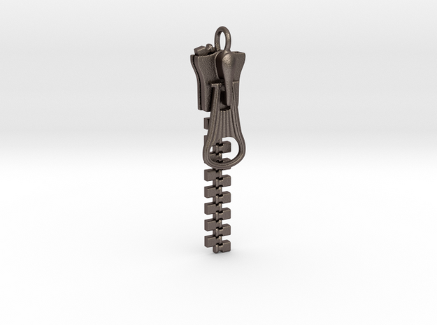 Zipper Keychain / Pendant in Polished Bronzed Silver Steel
