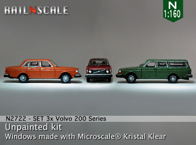 SET 3x Volvo 200-series (N 1:160) in Tan Fine Detail Plastic