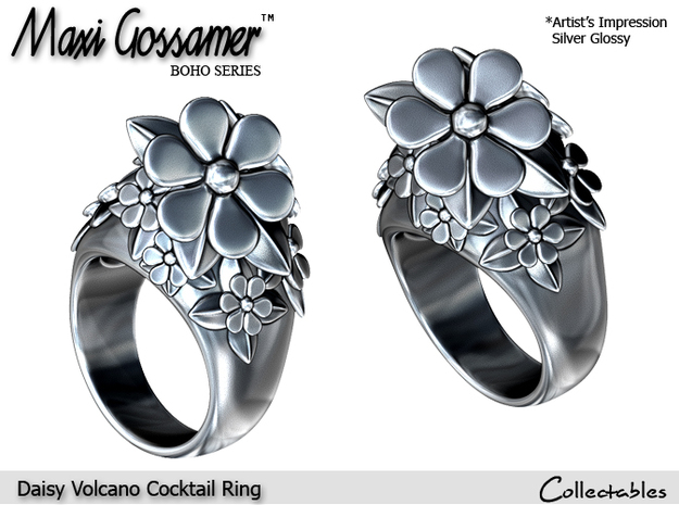 Daisy Volcano Cocktail Ring in Polished Silver