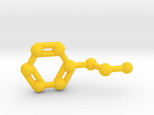 Phenethylamine Molecule Keychain Pendant in Yellow Processed Versatile Plastic