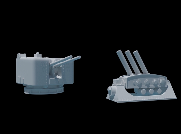 4.5 Mk6 Naval Gun and Limbo Mk 10 Mortar. 1/350. in Tan Fine Detail Plastic