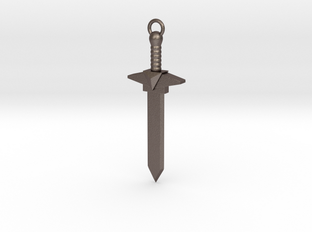 Simplistic Sword Pendant in Polished Bronzed Silver Steel