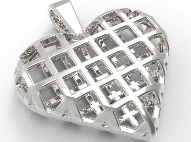 Heart wireframe pendant in Fine Detail Polished Silver