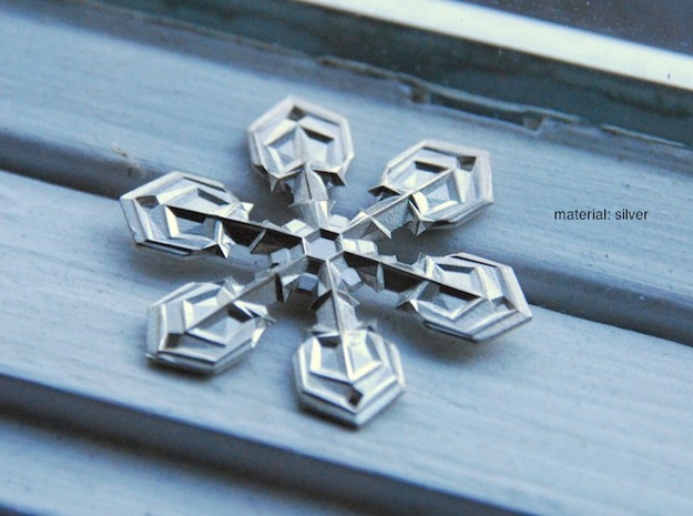 Snowflake Pendant (1.7" tip to tip) in Polished Silver