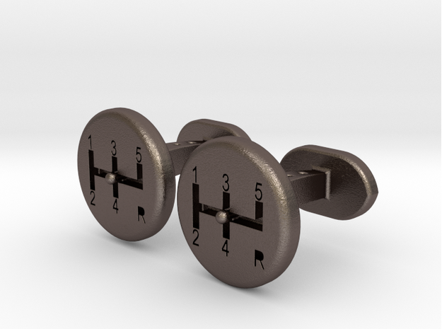 Gear Lever cufflinks in Polished Bronzed Silver Steel