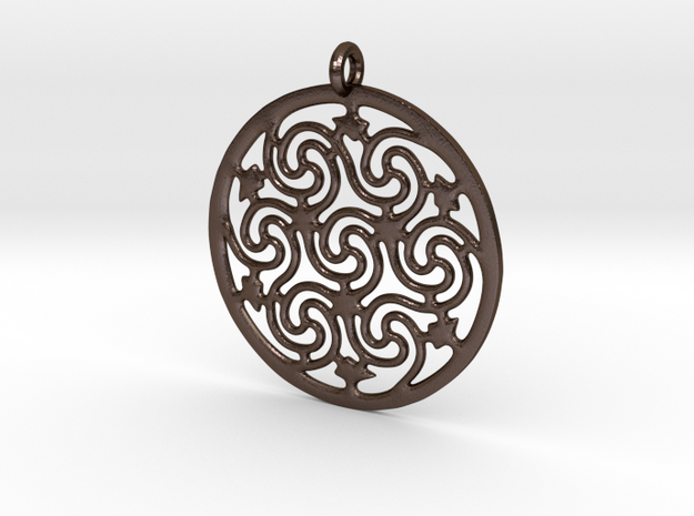Celtic Seven Spiral Pendant in Polished Bronze Steel