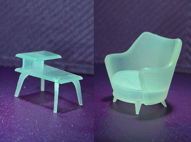 1:48 Moderne Tub Chair Set in Tan Fine Detail Plastic