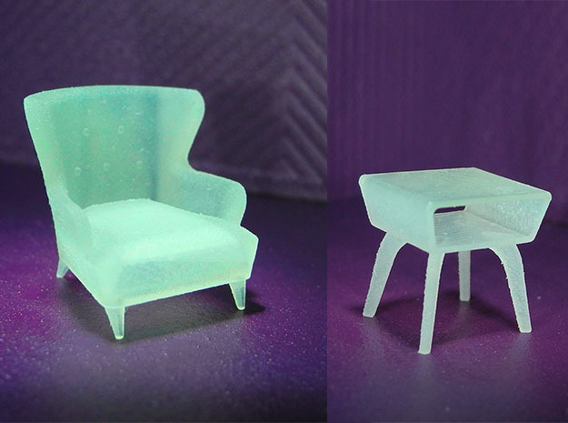 1:48 Wingback Chair Set in Smooth Fine Detail Plastic