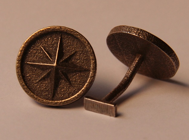 Compass cufflinks in Polished Bronzed Silver Steel
