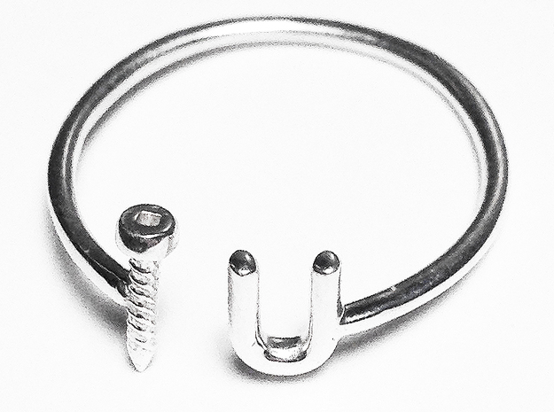 Screw U Ring - Sz 5 in Fine Detail Polished Silver
